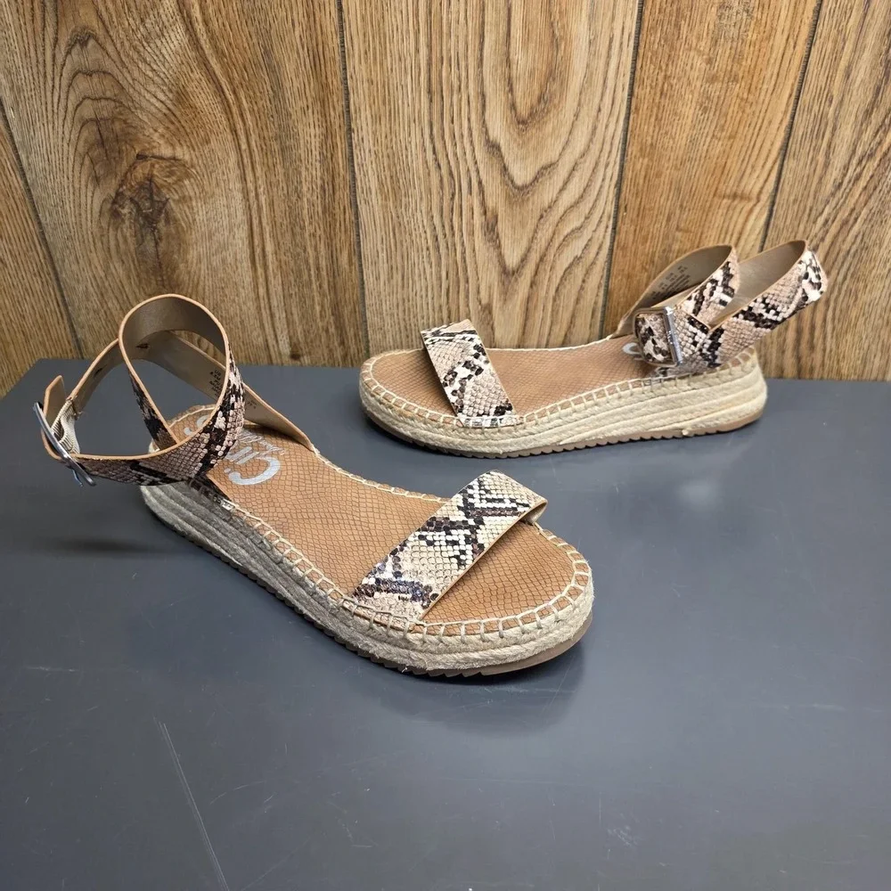 Circus By Sam Edelman Kennedy Sandals Women 8.5 Brown Snake Espadrille Wedge